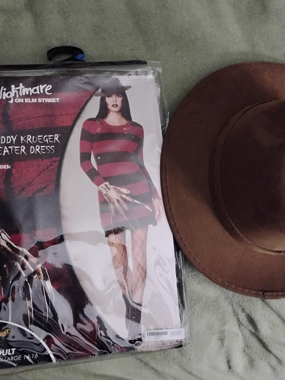 Freddy Krueger Inspired Red & Black Striped Sweater Dress with Brown Fedora